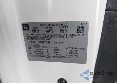 2012 GMC Acadia Denali from USA, damaged, VIN 1GKKVTED2CJ257042